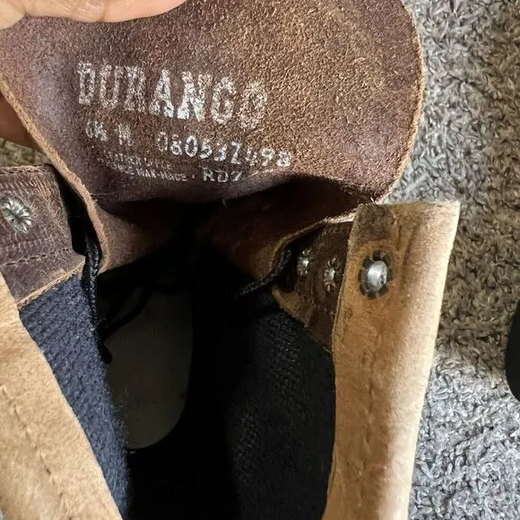Durango Size 6.5 Vintage Black Brown Leather Lacer Roper Boots Western New