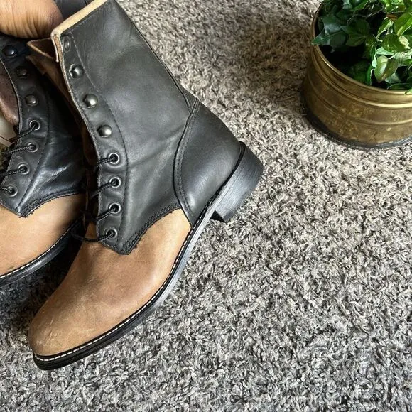 Durango Size 6.5 Vintage Black Brown Leather Lacer Roper Boots Western New