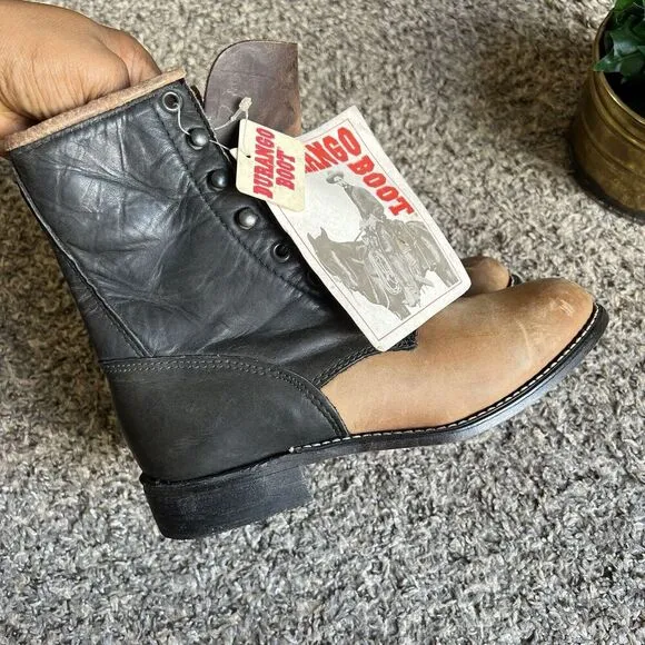 Durango Size 6.5 Vintage Black Brown Leather Lacer Roper Boots Western New