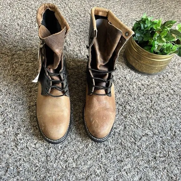 Durango Size 6.5 Vintage Black Brown Leather Lacer Roper Boots Western New