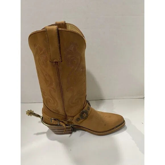 Durango Youth Cowboy Boots Removable Spurs Size 6.5M Tan Conch Chain