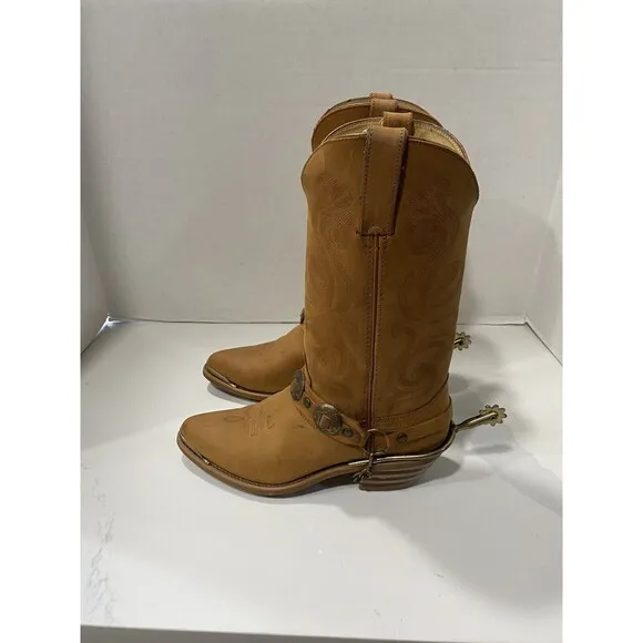 Durango Youth Cowboy Boots Removable Spurs Size 6.5M Tan Conch Chain