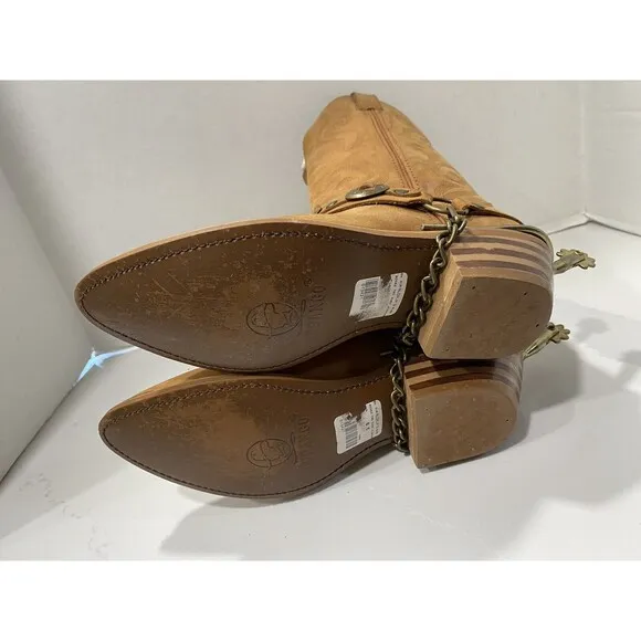 Durango Youth Cowboy Boots Removable Spurs Size 6.5M Tan Conch Chain