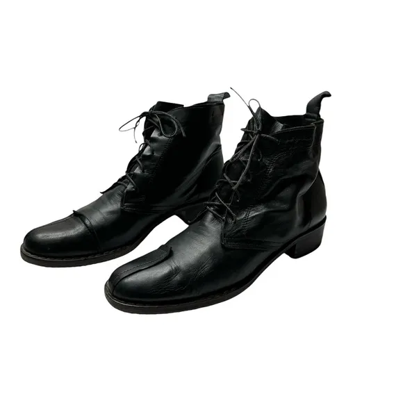 Dusica Sacks | Black Leather Patchwork Lace Up Boots 39