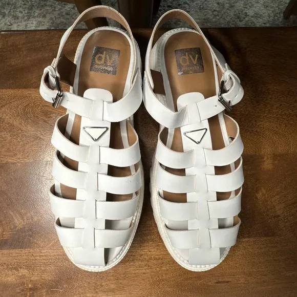 DV by Dolce Vita White Faux Leather Loera Fisherman Chunky Sandals Womens Size 8