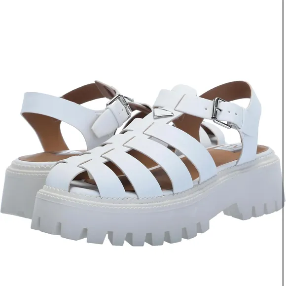 DV by Dolce Vita White Faux Leather Loera Fisherman Chunky Sandals Womens Size 8