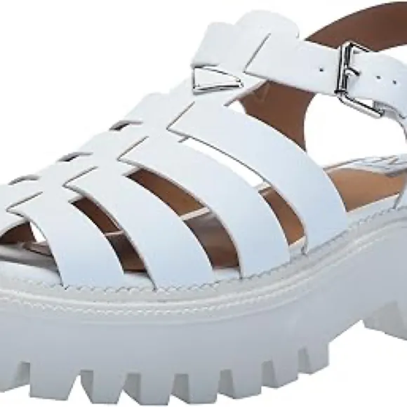 DV by Dolce Vita White Faux Leather Loera Fisherman Chunky Sandals Womens Size 8