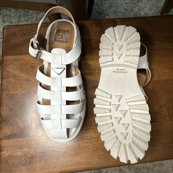 DV by Dolce Vita White Faux Leather Loera Fisherman Chunky Sandals Womens Size 8