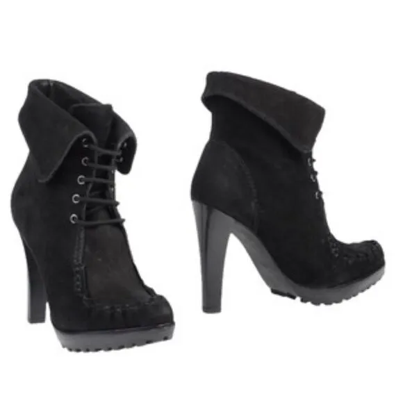 DVF Black Jameson heeled Boots Booties suede 9.5 moccasin