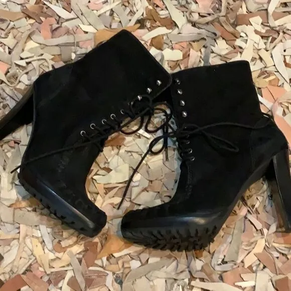 DVF Black Jameson heeled Boots Booties suede 9.5 moccasin