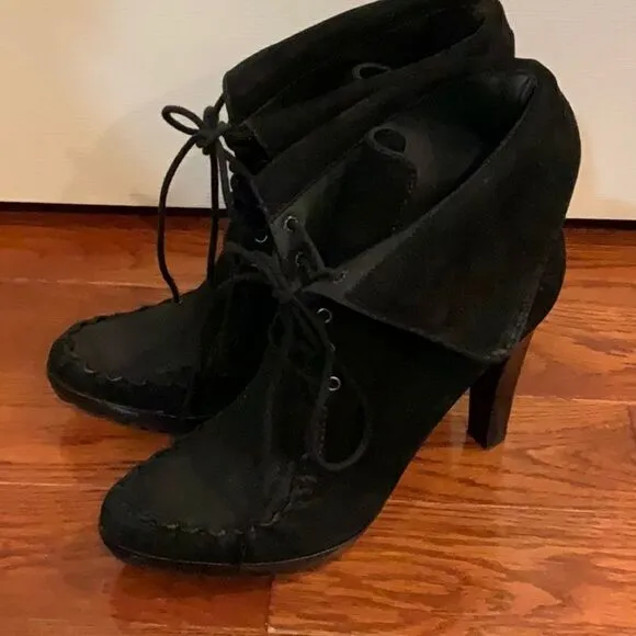 DVF Black Jameson heeled Boots Booties suede 9.5 moccasin