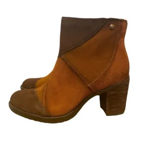 Earth Malta Patchwork Brown Suede Zipper Ankle Boots Booties Size 6.5 NEW