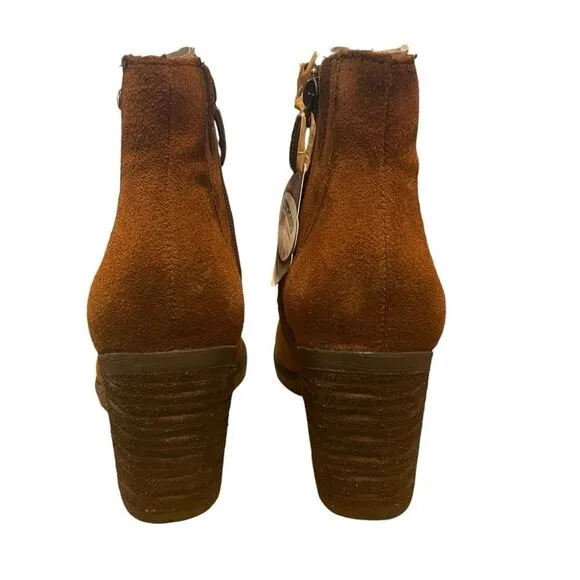 Earth Malta Patchwork Brown Suede Zipper Ankle Boots Booties Size 6.5 NEW