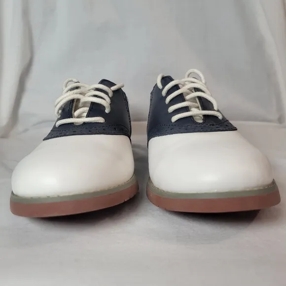 Eastland Women's Sadie Saddle Shoes White Navy Leather Oxfords Size 6.5