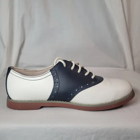 Eastland Women's Sadie Saddle Shoes White Navy Leather Oxfords Size 6.5