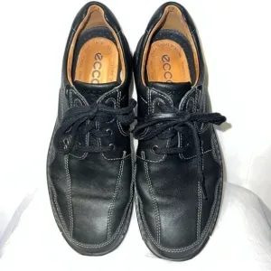 Ecco Fusion Black Lace Up Leather Oxford Casual Shoes Size 11