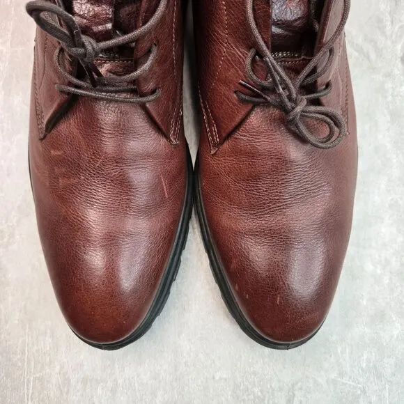 Ecco Lace Up Boots Dark Brown Comfort Chukka Preppy Business Casual Shoe Booties