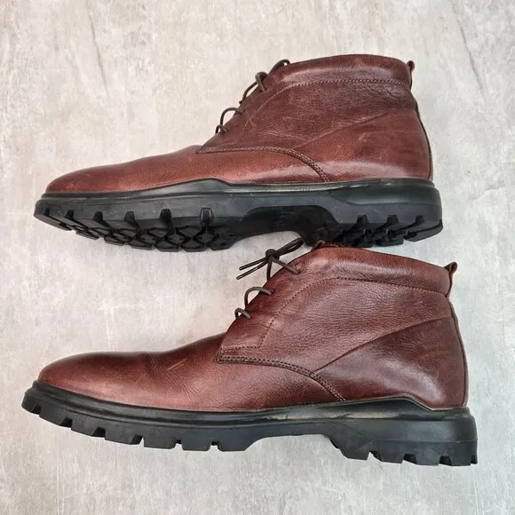 Ecco Lace Up Boots Dark Brown Comfort Chukka Preppy Business Casual Shoe Booties