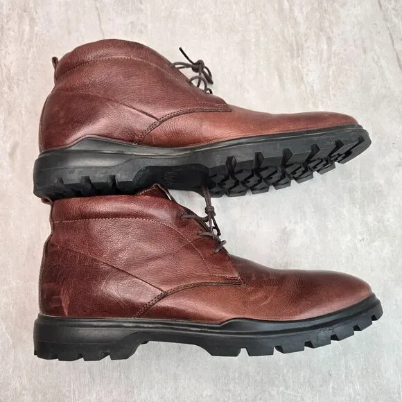 Ecco Lace Up Boots Dark Brown Comfort Chukka Preppy Business Casual Shoe Booties