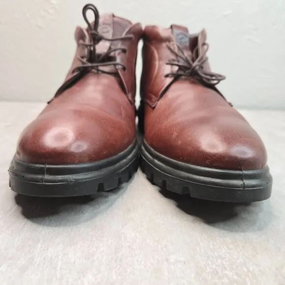 Ecco Lace Up Boots Dark Brown Comfort Chukka Preppy Business Casual Shoe Booties