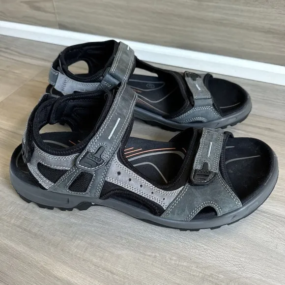 Ecco Men's Offroad Yucatan Leather Sandals Gray Hiking‎ Size EU 47 US 13 13.5