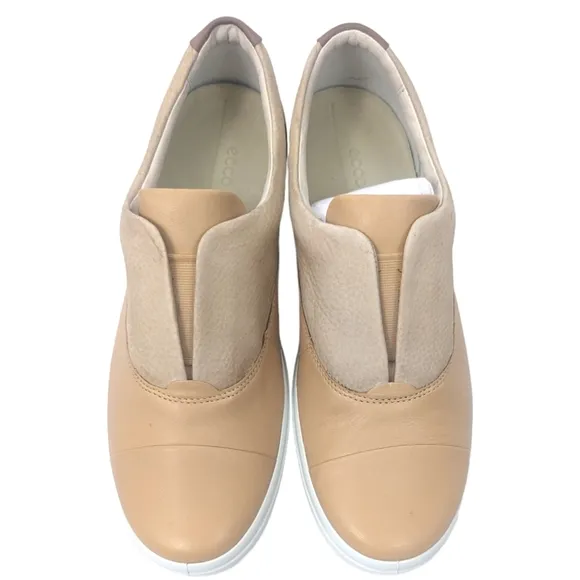 ECCO Soft 7 Slip On Leather Sneakers NEW Women 41 10 10.5 Beige Nude Tennis Shoe