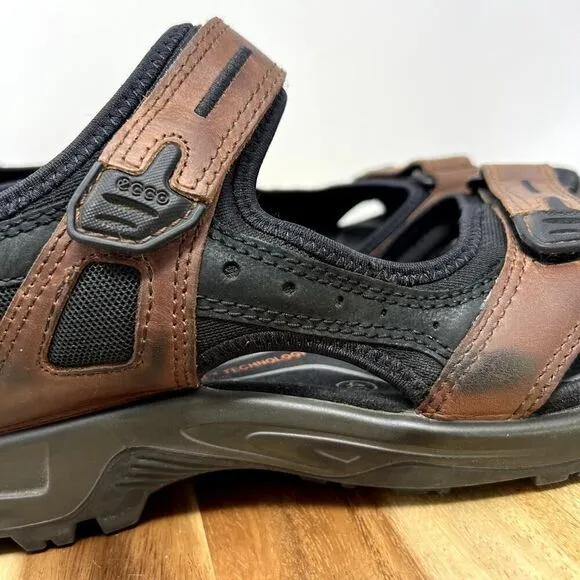 Ecco Yucatan Men's Size 48 US 14 Hiking Brown/Black Leather Sandals