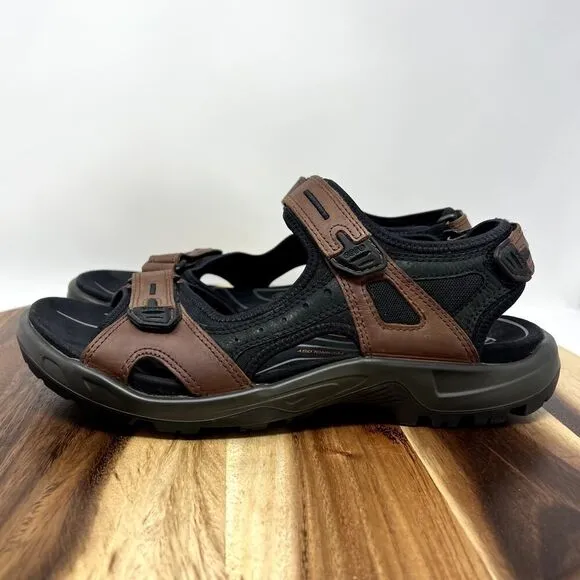 Ecco Yucatan Men's Size 48 US 14 Hiking Brown/Black Leather Sandals