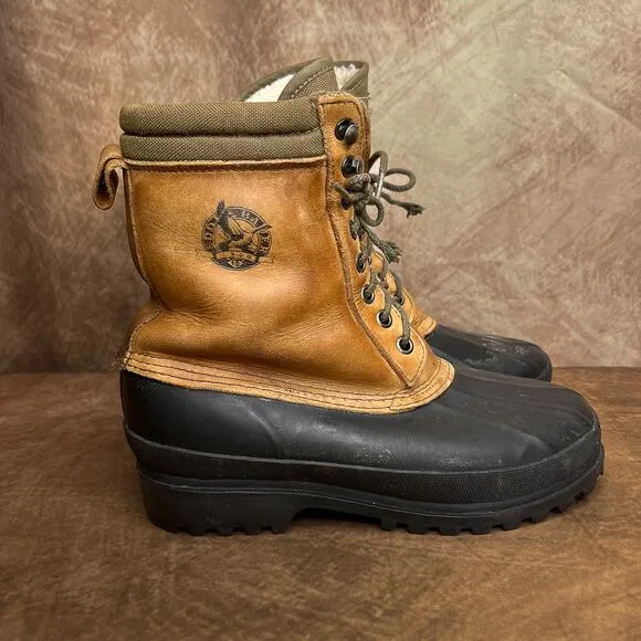 Eddie Bauer Vintage Thinsulate Steel Shank Duck Boots Leather Sherpa Lined 90s