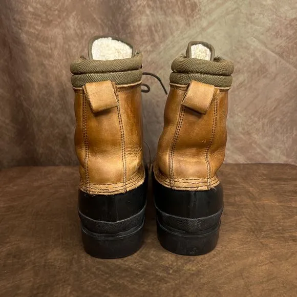 Eddie Bauer Vintage Thinsulate Steel Shank Duck Boots Leather Sherpa Lined 90s
