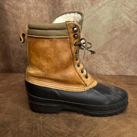 Eddie Bauer Vintage Thinsulate Steel Shank Duck Boots Leather Sherpa Lined 90s