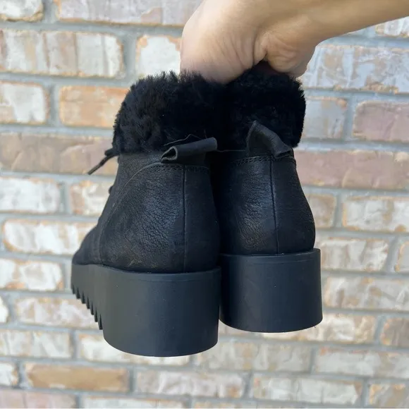 EILEEN FISHER Kenille Genuine Shearling Trim Wedge Bootie