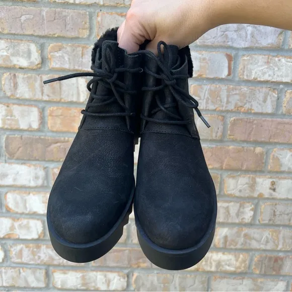 EILEEN FISHER Kenille Genuine Shearling Trim Wedge Bootie