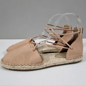 Eileen Fisher Sandal Elastic Lace Up Espadrille Women Shoe Beige Leather 7