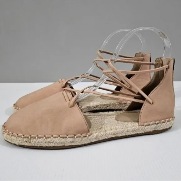 Eileen Fisher Sandal Elastic Lace Up Espadrille Women Shoe Beige Leather 7