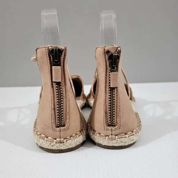 Eileen Fisher Sandal Elastic Lace Up Espadrille Women Shoe Beige Leather 7