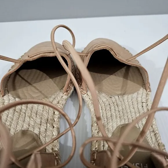 Eileen Fisher Sandal Elastic Lace Up Espadrille Women Shoe Beige Leather 7