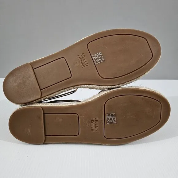 Eileen Fisher Sandal Elastic Lace Up Espadrille Women Shoe Beige Leather 7