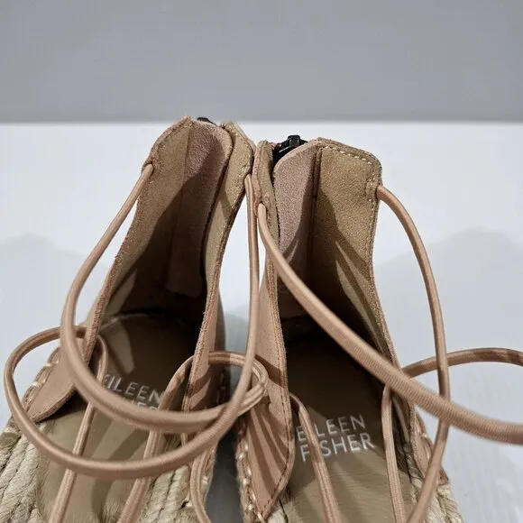 Eileen Fisher Sandal Elastic Lace Up Espadrille Women Shoe Beige Leather 7