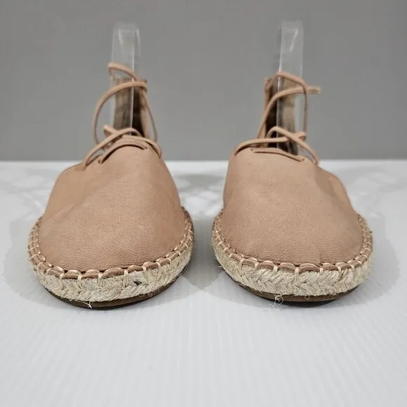 Eileen Fisher Sandal Elastic Lace Up Espadrille Women Shoe Beige Leather 7