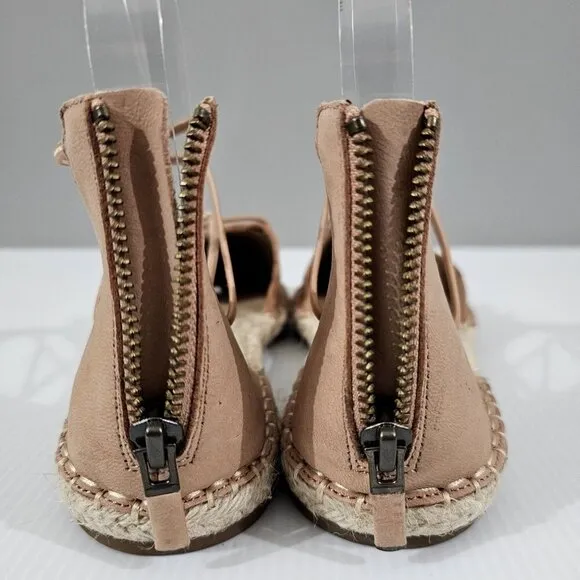 Eileen Fisher Sandal Elastic Lace Up Espadrille Women Shoe Beige Leather 7