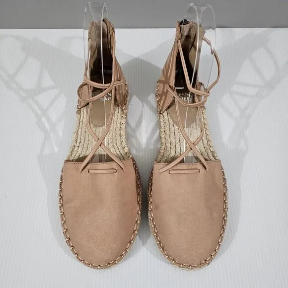 Eileen Fisher Sandal Elastic Lace Up Espadrille Women Shoe Beige Leather 7