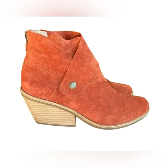 Eileen Fisher Suede Leather Tag Booties, Size 7.5, Terracotta, Everyday Luxury