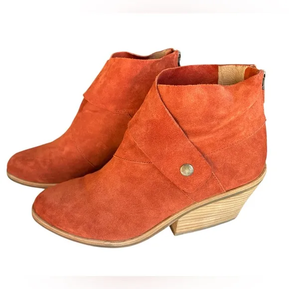 Eileen Fisher Suede Leather Tag Booties, Size 7.5, Terracotta, Everyday Luxury