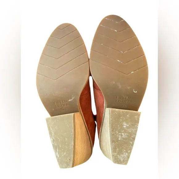 Eileen Fisher Suede Leather Tag Booties, Size 7.5, Terracotta, Everyday Luxury