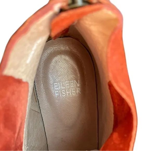 Eileen Fisher Suede Leather Tag Booties, Size 7.5, Terracotta, Everyday Luxury