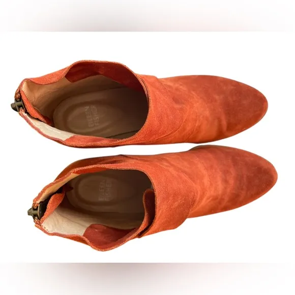 Eileen Fisher Suede Leather Tag Booties, Size 7.5, Terracotta, Everyday Luxury