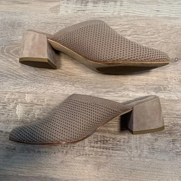 Eileen Fisher Vero Cuoio Knit Mule Block Heel Sandals Taupe Size 5.5
