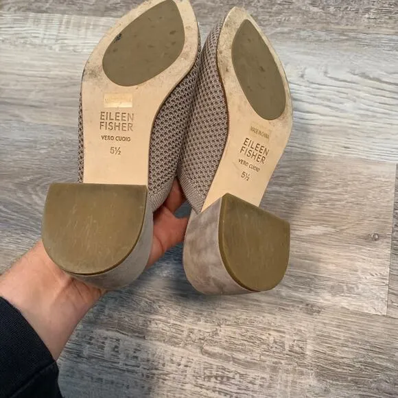 Eileen Fisher Vero Cuoio Knit Mule Block Heel Sandals Taupe Size 5.5