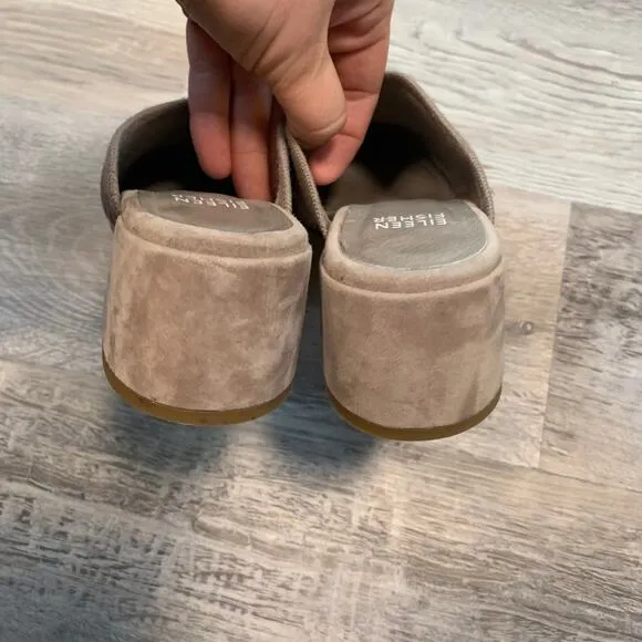 Eileen Fisher Vero Cuoio Knit Mule Block Heel Sandals Taupe Size 5.5